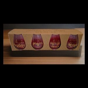 4 Umbre Pink Stemless Wine Glasses 16oz Riesling, Prosecco , Merlot & Blush NEW
